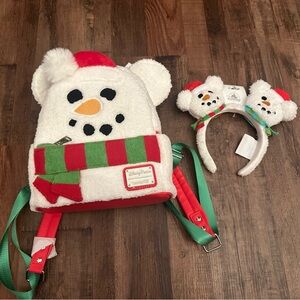 Loungefly Mickey Snowman Backpack and Headband Set